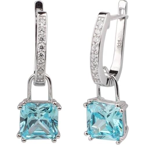 Women Real Sterling Silver 925 Earrings 8x8mm Square Cubic Zirconia CZ Zircon Jewelry Lock Charm E087BT