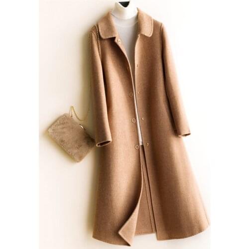 Autumn Winter Jacket Women Double-faced cashmere coat Long Wool coats Doll collar Quality Casual Woolen coats Overcoat FF1073