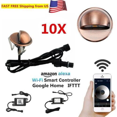 10Pcs/Set WIFI APP Controller Dimmer Timer Coppering Half Moon 35mm LED Deck Step Stair Fence Lights Low Voltage + RF Remote