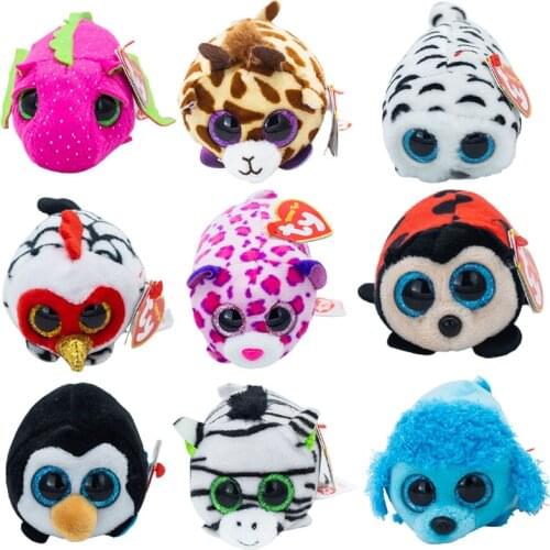 10cm Ty Beanie Stuffed Plush Animals Doll sparkling Dinosaur Owl Penguin Zebra Big Eye Sequins Soft Toys Girl Birthday Gift