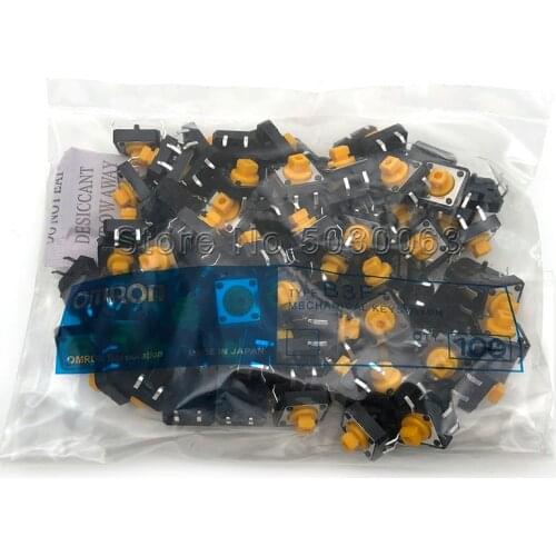 100pcs/lot 12*12*7.3MM square head touch switch 4P micro/key switch 4Pin DIP with positioning column yellow