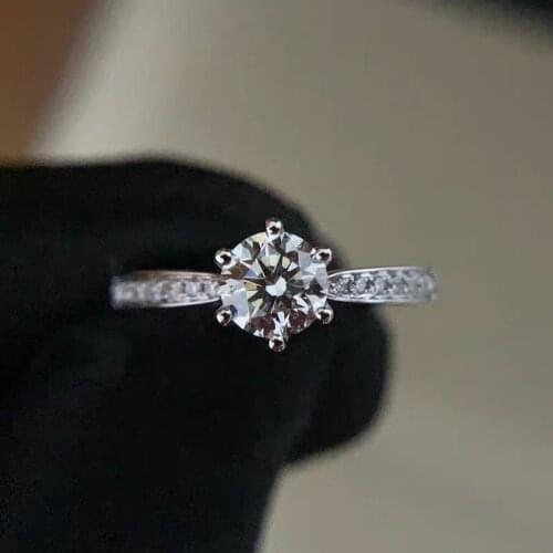 1CT Miossanite Ring 6.5MM VVS Lab Diamond Test Passed Fine Jewelry for Women Valentines Day Gift Real 925 Sterling Silver