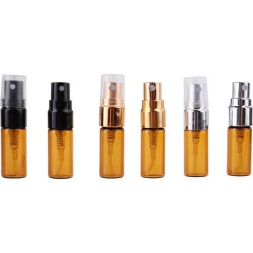 3 ML Spray Pump Bottle Glass Dark Brown Cosmetic Toner Container Mini Shoppe Trial Vial Portable Perfume Refillable Bottle 50PCS