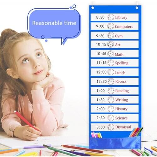 33*90cm children Daily Schedule Pocket Chart Double-Sided Reusable Dry-Erase Cards Space Saving Reasonable arrangement of time
