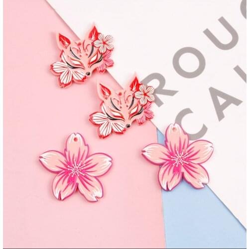 4pcs ABS 3D cherry blossom Charms Animal Fox Acrylic Charm DIY Jewelry Earring Making