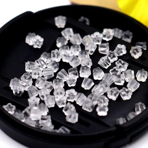 500pcs Earrings Accessories Plum Blossom Back Silicone Round Ear Plugging Blocked Plastic Earring Back Stoppers