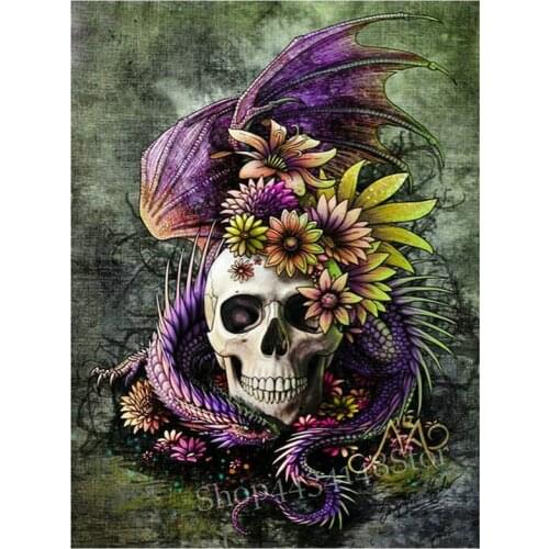 MHD 5d diy diamond painting dragon skull flower full square 3D diamond mosaic artwork stick diamond embroidered home decoration