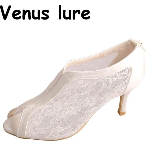 Venus lure Ankle Boots Open Peep Toe High Heel 8CM Lace Pumps Size 8