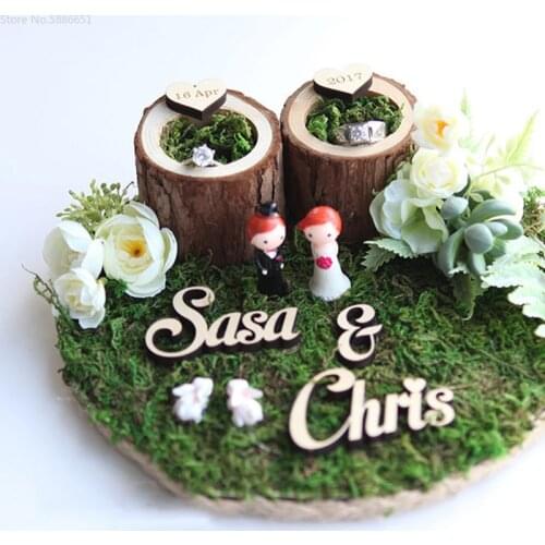 1pcs Custom Name Date Logo Ring Holder Engagement Proposal Wedding Decorate Take Oath Ring Box