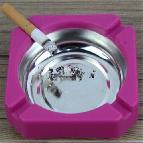 Home Ashtray New Candy Colored Plastic Stainless Steel Square Edging Ashtray Home Office Advertising Cigarette Accessories