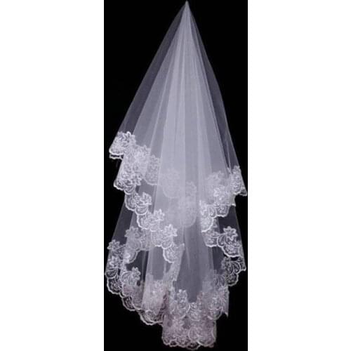 Hot Wedding Accessories Short Wedding Veil White Ivory One Layer Bridal Veil Appliques Lace Edge