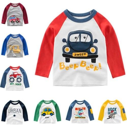 2020 Cartoon Cotton Long Sleeve Patchwork Children Boys T shirts Autumn Girls Tees Tops Clothes Kids T-shirt For Boy Cloth 2-9Y