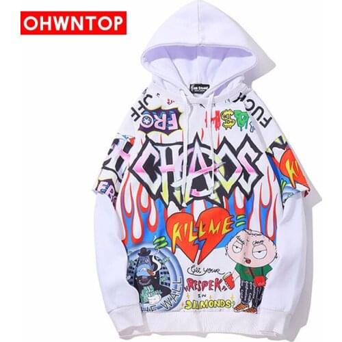 2021 Harajuku Hoodie Sweatshirt Men Streetwear Fire Flame Graffiti Hip Hop Hoodie Pullover Cotton Fleece Winter Sweatshirt Black