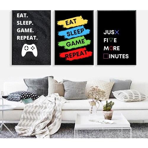 Black White Boys Game Poster Print Gamepad Illustration Game Wall Art Picture Joystick Canvas Painting for Kids Room Home Decor