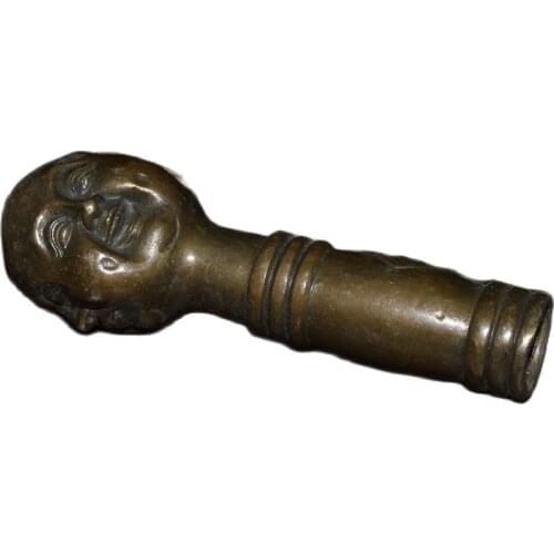 Chinese Old Beijing Old goods Copper Buddha head crutch head handle