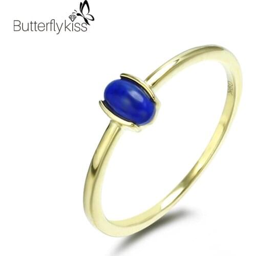BK 9K Genuine Gold 585 Rings Lapis Lazuli Vintage Egg Shape Simple Personality Custom Hand Inlaid Wedding Party Fine Jewelry