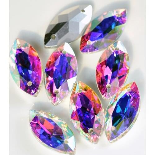 Horse Eye Crysta AB Sew On Rhinestone High Quality Flatback Glass Stone Crystal Shine Sew On Rhinestone For Wedding Dress B1077