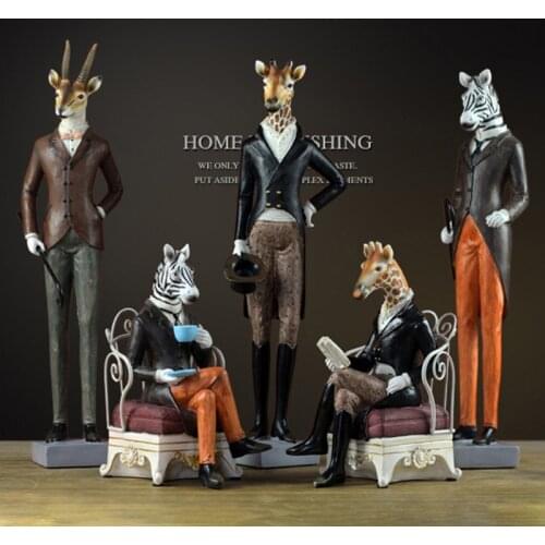 Nordic Creative British Gentleman Animal sculpture Antelope Zebra Giraffe statue Wine Cabinet Living Room Home Decor Figurine