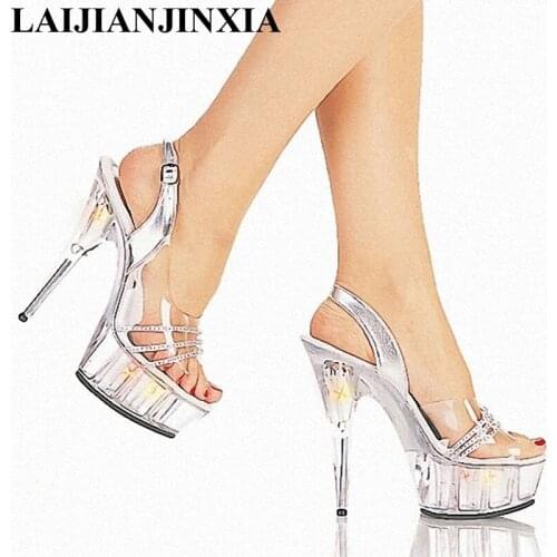 LAIJIANJINXIA Women Sandals Plus size 35-46 Ankle Strap Summer Shoes Sandals 15CM High Heels Gladiator Sandals Women Party Shoes
