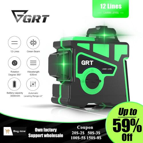 GRT Laser Level 12 Lines 3D Self-Leveling 360 Horizontal And Vertical Cross Super Powerful Green Laser Construction level nivel
