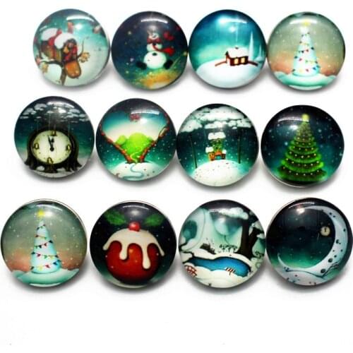 Hot selling 12pcs/lot glass Christmas snap buttons 18mm leather clasp snap button Bangles snap bracelet jewelry