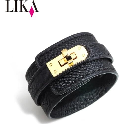 LIKA New fashion leather bracelet with gold buckle for women adjustable bracelets wide wrap bracelet for women Accessories