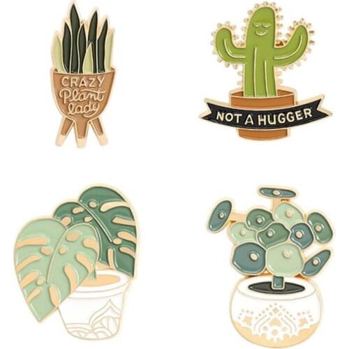 Cute Cactus Enamel Badges Bonsai Lapel Pins Women Anime Brooches On Backpack Decorative Metal Badges Hijab Pins Brooches Jewelry