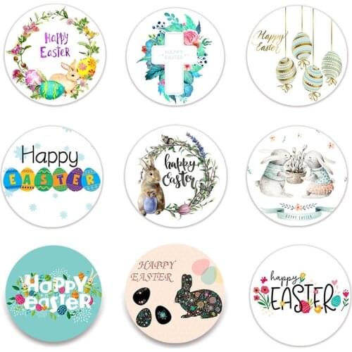 24/48pcs Happy Easter Sticker Cake Baking Seal Self Adhesive Kraft Sticker Labels Easter Party Gift Bag Box/Envelope Decoration