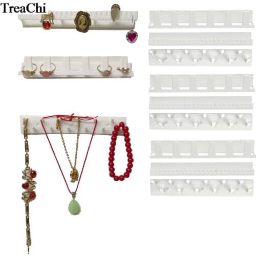Wholesale 9Pcs Plastic Jewelry Display Rack White Ring Earring Necklace Bracelet Organizer Free Sticky Hooks Wall Hanger Stand