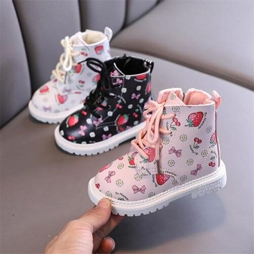 2021 Autumn/Winter Children Boots Boys Girls Leather Martin Boots Plush Fashion Waterproof Non-slip Warm Kids Boots Shoes 21-30