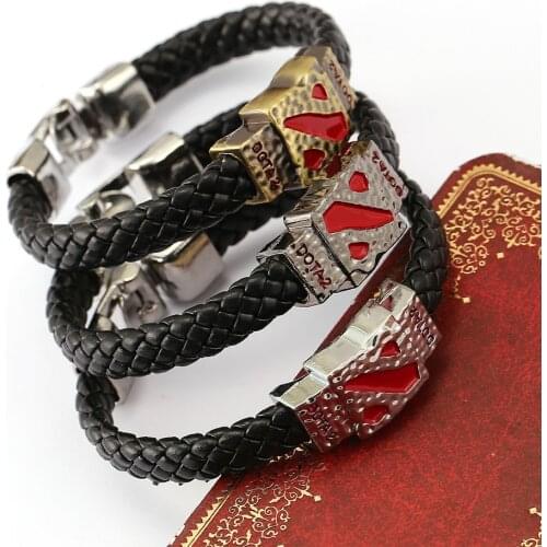 HSIC Fashion Dota 2 Game Weave Leather Bracelet for Men Women Braided Wristband Pulseras hombre Jewelry 3 Colors