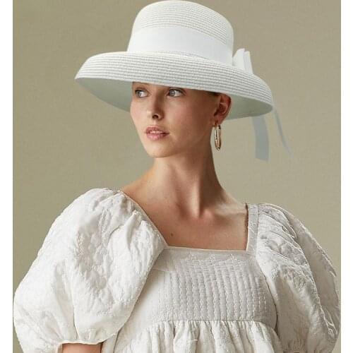 French Vintage Hepburn Stylish Straw Sun Hats with Bow Women Spring Summer Teen Girl Sunhat Retro White Pink Ladies Hat