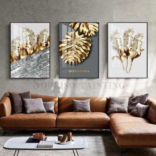 Nordic Abstract Golden Leaves Canvas Painting Wall Art Posters And Prints Pictures For Living Room Modern Home Dining Decor