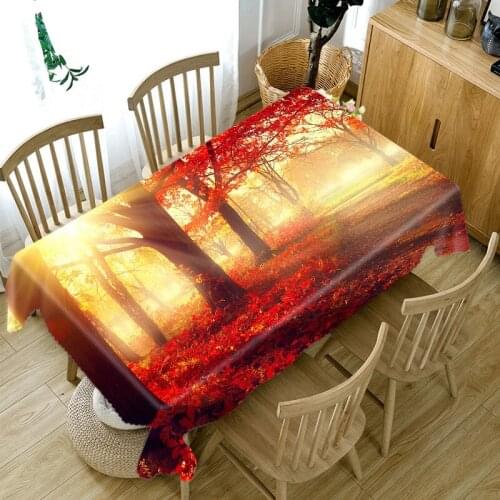 3D Maple Leaf Landscape Sunset Forest Tablecloth Dustproof Thicken Cotton Rectangular/Round Table Cloth for Wedding Picnic Party