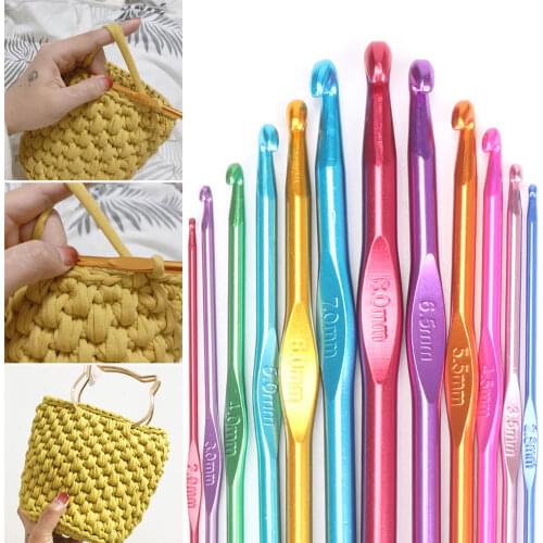 12Pc Metal Handle Crochet Needles Stainless Steel Crochet Hooks Set 2-8mm Crochet for Knitting Needles Weave Sewing Needles Tool