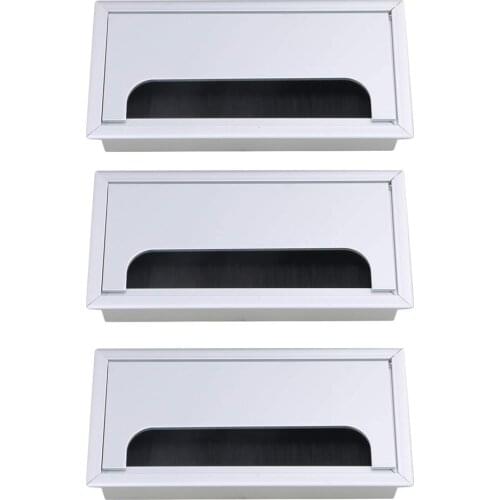 Aluminum Alloy Silver Table Desk Rectangle Wire Cable Grommet Hole Cover Outlet Port 16x8x3cm with Black Brush