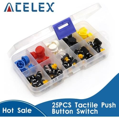 25PCS Tactile Push Button Switch Momentary 12*12*7.3MM Micro switch button + 25PCS Tact Cap(5 colors)