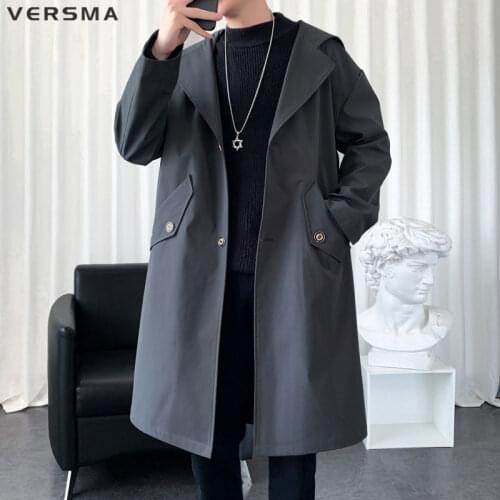 VERSMA Japanese Trendy Hooded Cloak Gown Black Trench Coat Men Overcoat Autumn Vintage Korean Chic Long Windbreaker Dropshipping