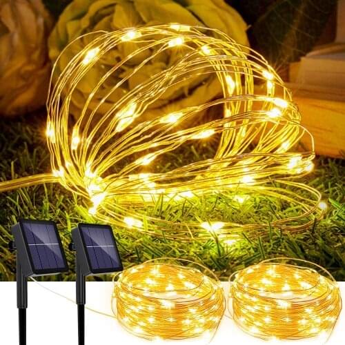 Yohencin 2 Pack Warm White 5M 50pcs LED Waterproof Solar Decorative for Christmas Parties Garden Solar Fairy Lights Outdoor
