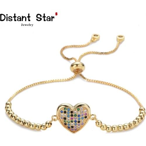 Hot womens gold rainbow heart bracelets&bangles jewelry cz zircon bracelet adjustable chain bracelet accessory femme