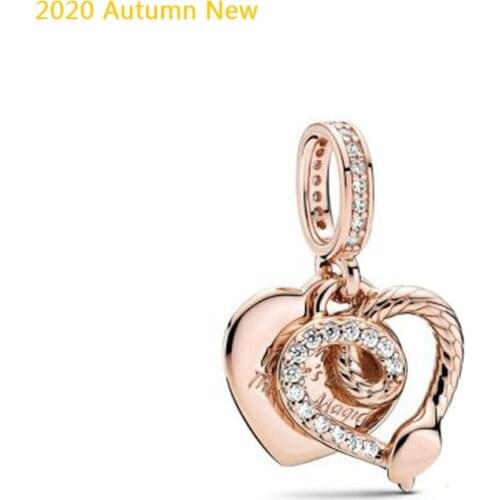 2020 Autumn New 925 Sterling Silver Rose Gold Double Love Pendant Fit Original Pan Bracelet Women DIY Fashion Dangle Charms