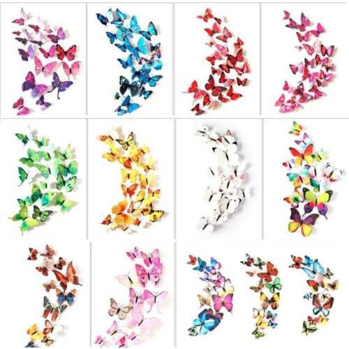 12 Pieces PVC 3D stereo simulation butterfly wall stickers refrigerator stickers wedding decoration Art Decals Home Decoration