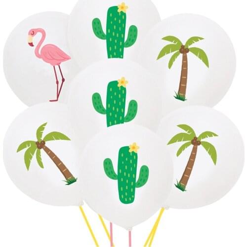 15pcs/30pcs Cartoon Cactus Coconut Tree Latex Confetti Balloon Birthday Summer Hawaiian Beach Swimming Pool Party Decor Ballon