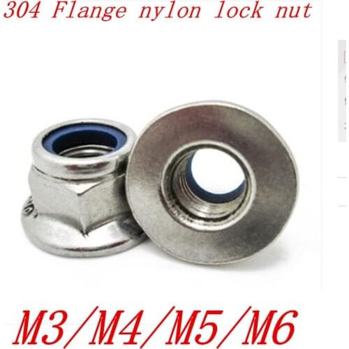 20pcs M3 M4 M5 M6 Stainless Steel Flange nylon lock nut