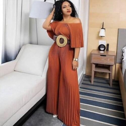 African Clothes For Women Sexy Slash Neck Rompers High Waist Office Lady Jumpsuit 2021 Fashion Elegant African Clothing Jumpsuit