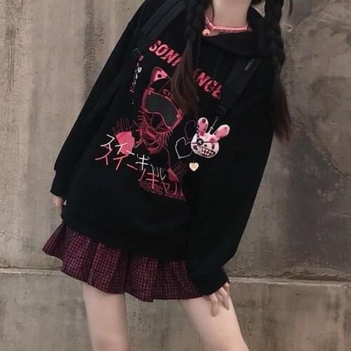 Anime Print Goth Hoodie Women Long Sleeve Cute Print Sweatshirt Winter Y2K Japan Kawaii Chic Casual Vintage Fashion Women Hoodie