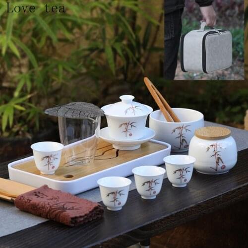 White Porcelain Covered Bowl Tea Art Teaching Set Portable Travel Bag Ceramic Kung Fu Tea Set Simple Home Office Supplies