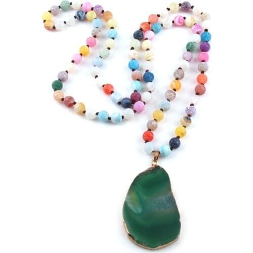 Free Shipping Semi Precious Stones weathered granite Knotted Women Stone Drop Pendant Necklace