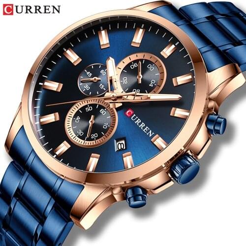 CURREN Top Luxury Brand Sport Quartz Watch Men Watch With Luminous Hands Chronograph Auto Date Fashion Stainless Steel Watch