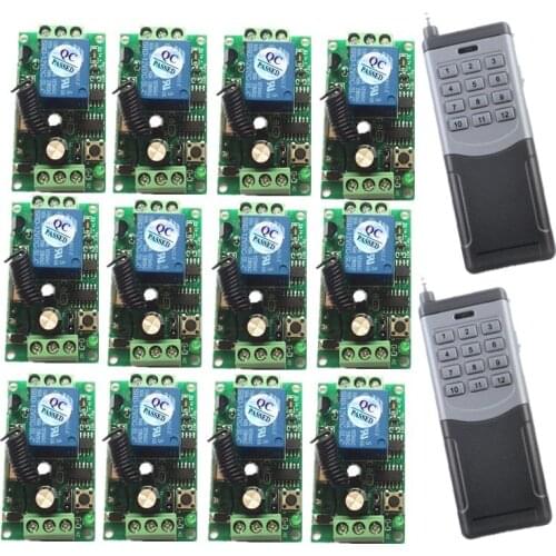 DC 12V 24V RF Wireless remote control system 20-2000M 1 (controller)transmitter +12 receiver(switch)12V 10A 315MHZ 433.92MHZ